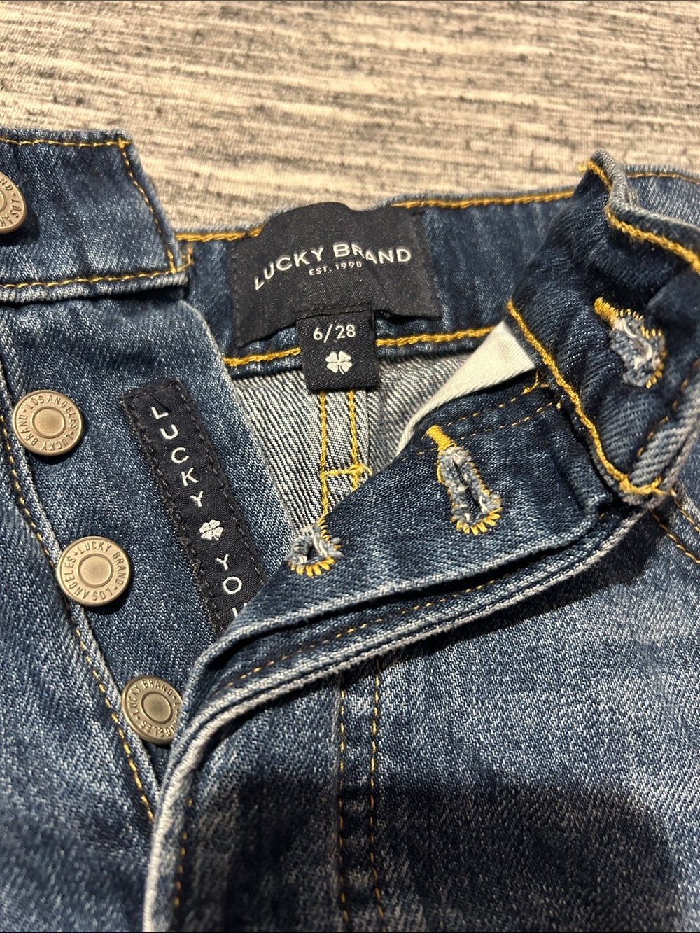Lucky Brand women’s  Button-Fly Denim Jeans - Dark Blue with Yellow Stitching